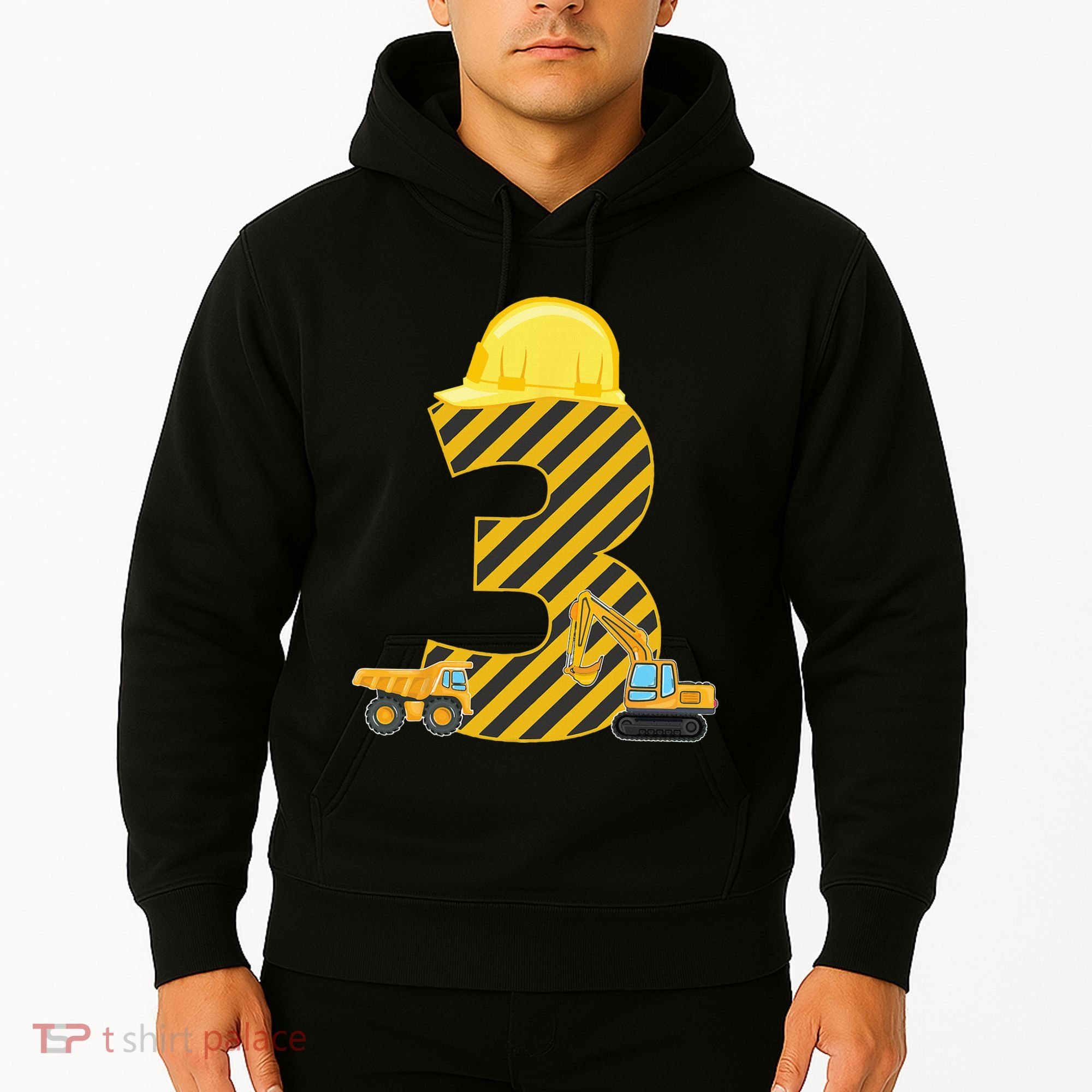 Three 3yr 3rd Birthday Construction Outfit 3 Years Old Hoodie