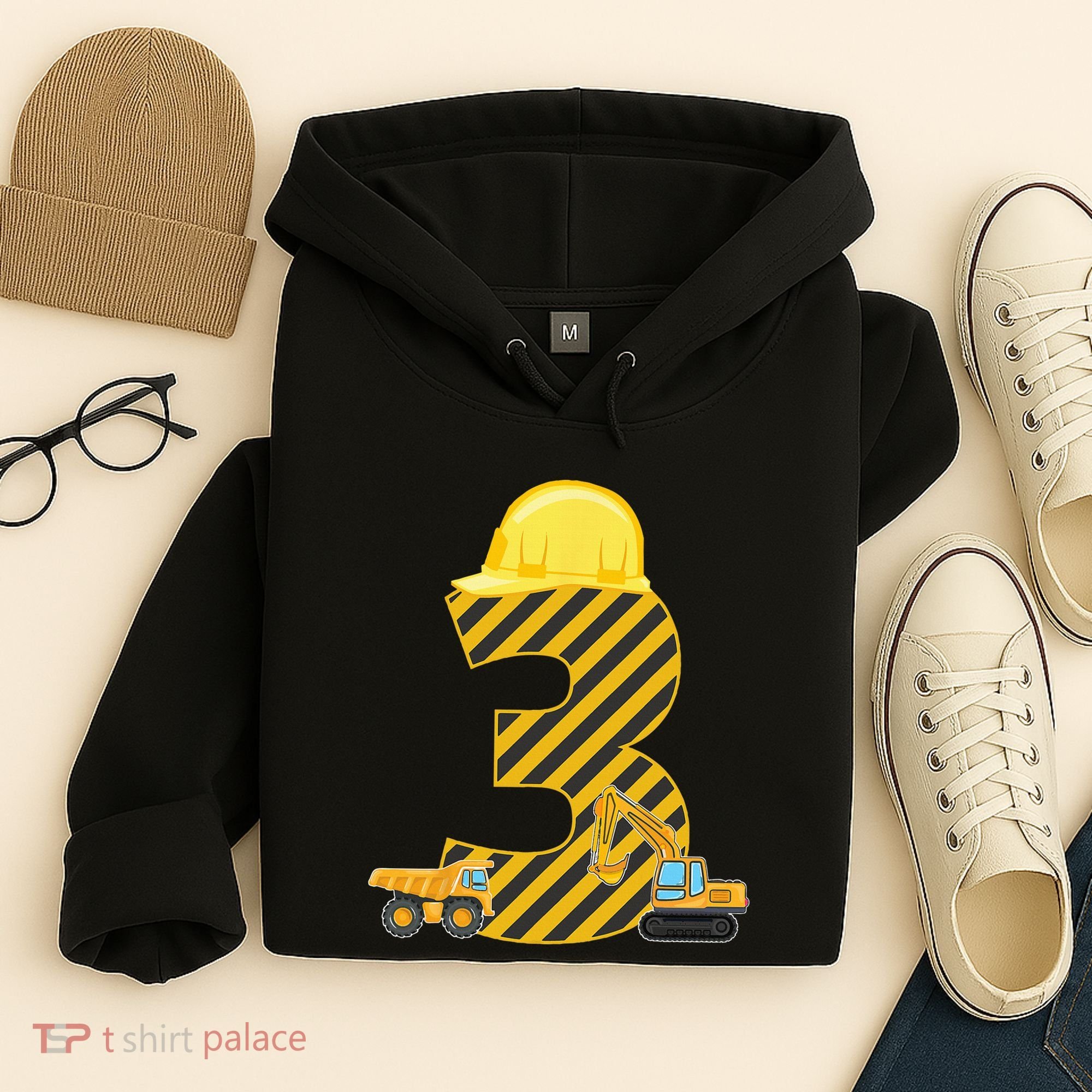 Three 3yr 3rd Birthday Construction Outfit 3 Years Old Hoodie