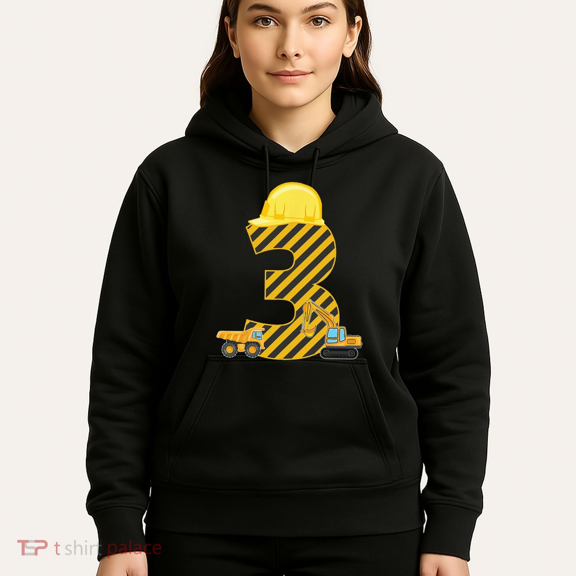 Three 3yr 3rd Birthday Construction Outfit 3 Years Old Hoodie