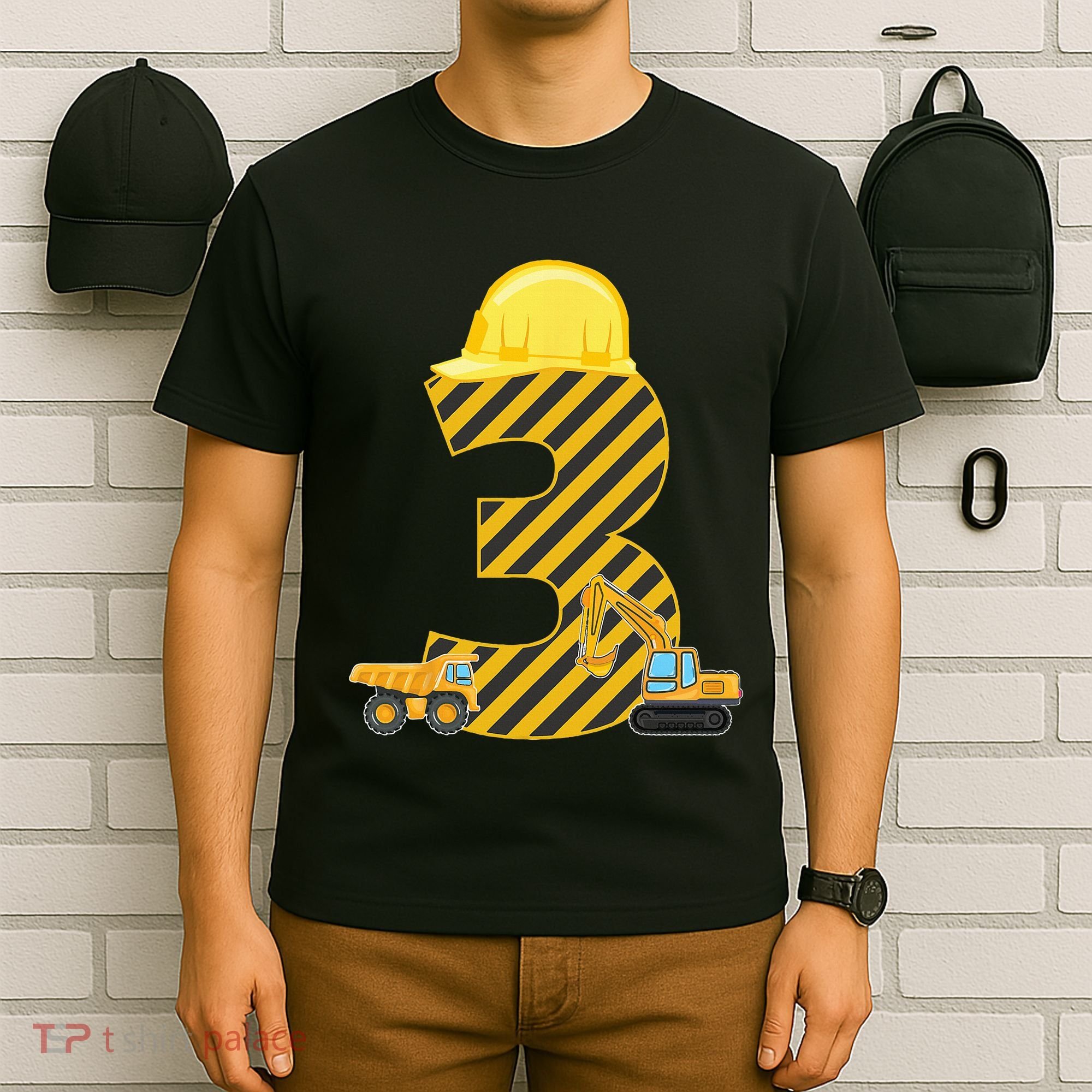 Three 3yr 3rd Birthday Construction Outfit 3 Years Old T-Shirt