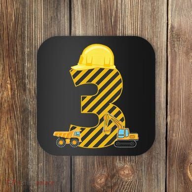 Three 3yr 3rd Birthday Construction Outfit 3 Years Old Coaster