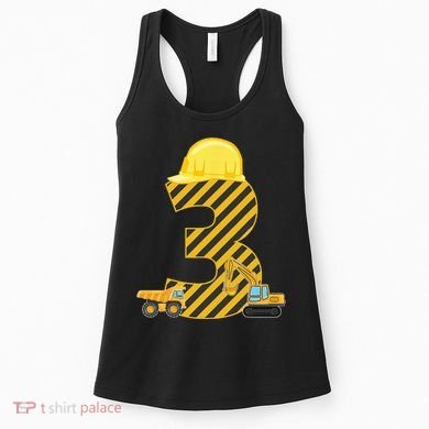 Three 3yr 3rd Birthday Construction Outfit 3 Years Old Women's Tank Top