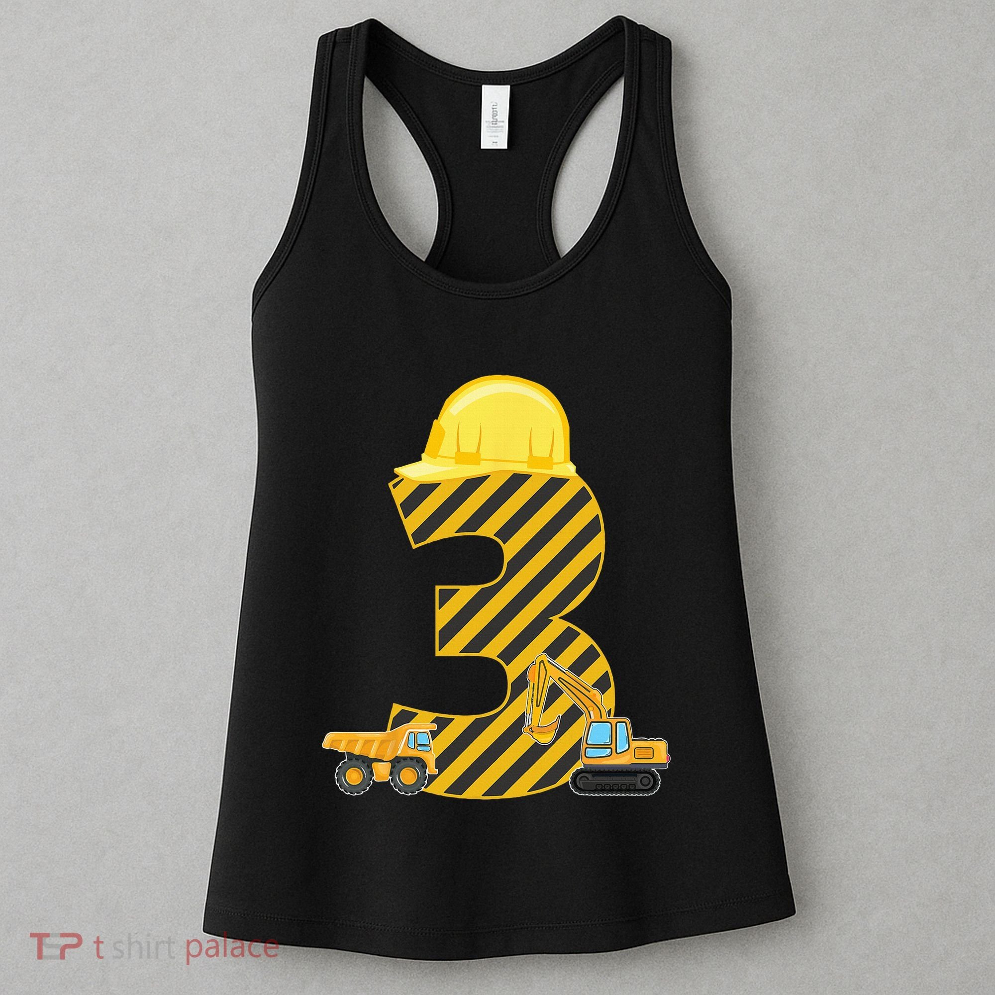 Three 3yr 3rd Birthday Construction Outfit 3 Years Old Women's Tank Top