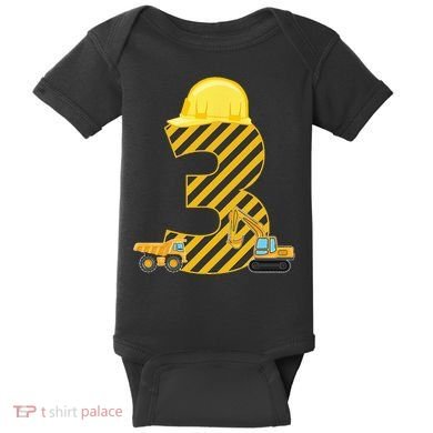 Three 3yr 3rd Birthday Construction Outfit 3 Years Old Baby Bodysuit