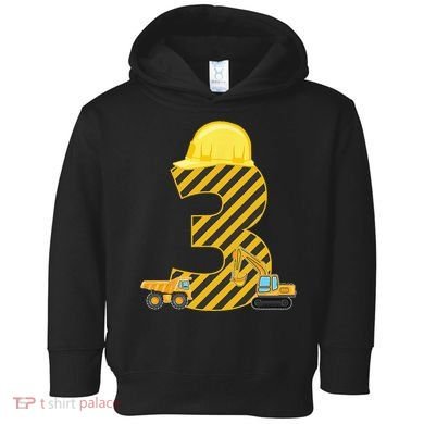 Three 3yr 3rd Birthday Construction Outfit 3 Years Old Toddler Hoodie