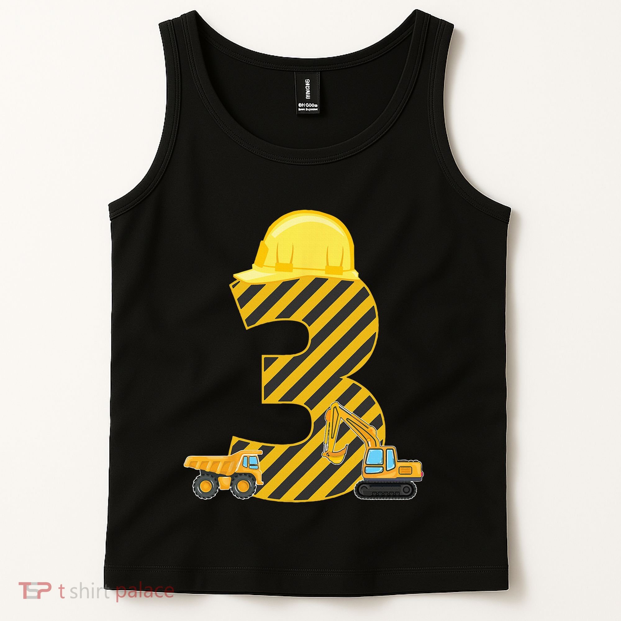 Three 3yr 3rd Birthday Construction Outfit 3 Years Old Tank Top