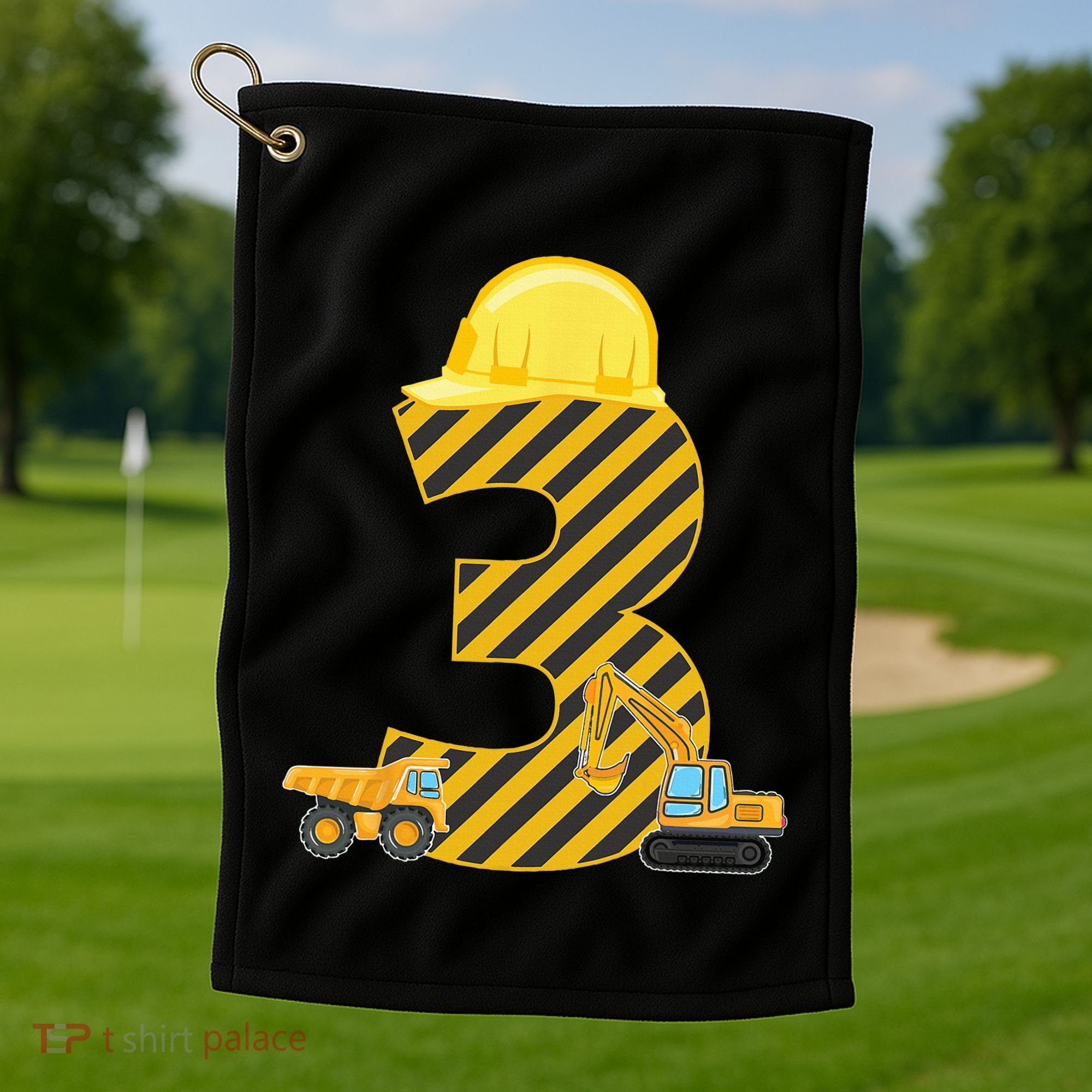 Three 3yr 3rd Birthday Construction Outfit 3 Years Old Golf Towel