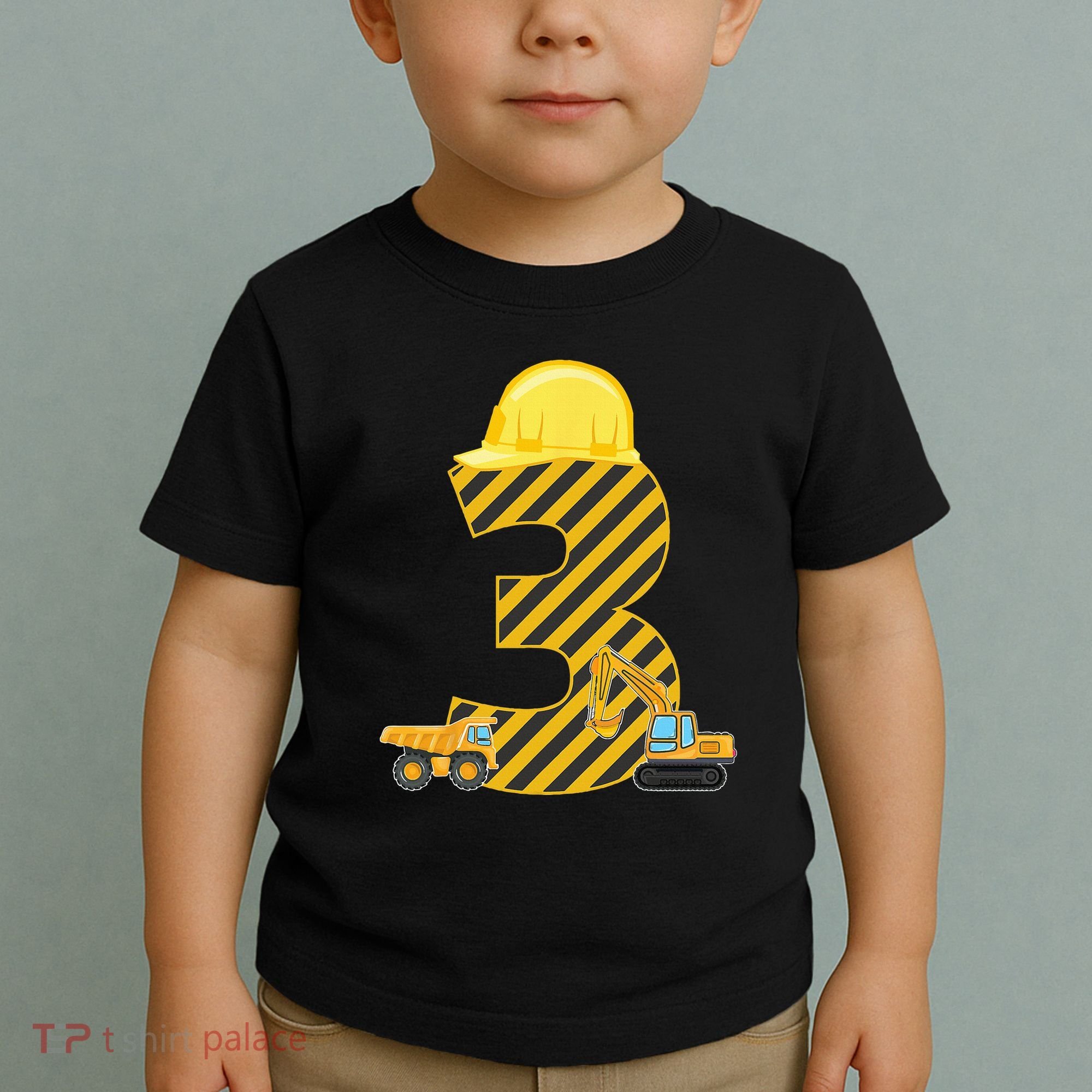 Three 3yr 3rd Birthday Construction Outfit 3 Years Old Toddler T-Shirt