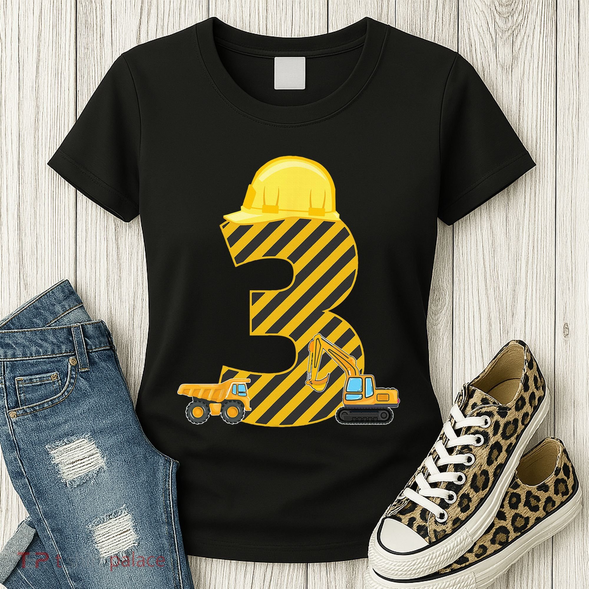 Three 3yr 3rd Birthday Construction Outfit 3 Years Old Women's T-Shirt
