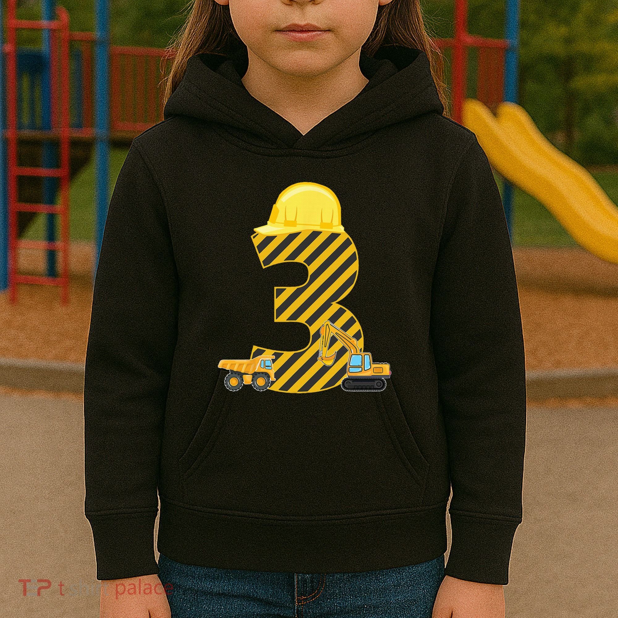 Three 3yr 3rd Birthday Construction Outfit 3 Years Old Kids Hoodie