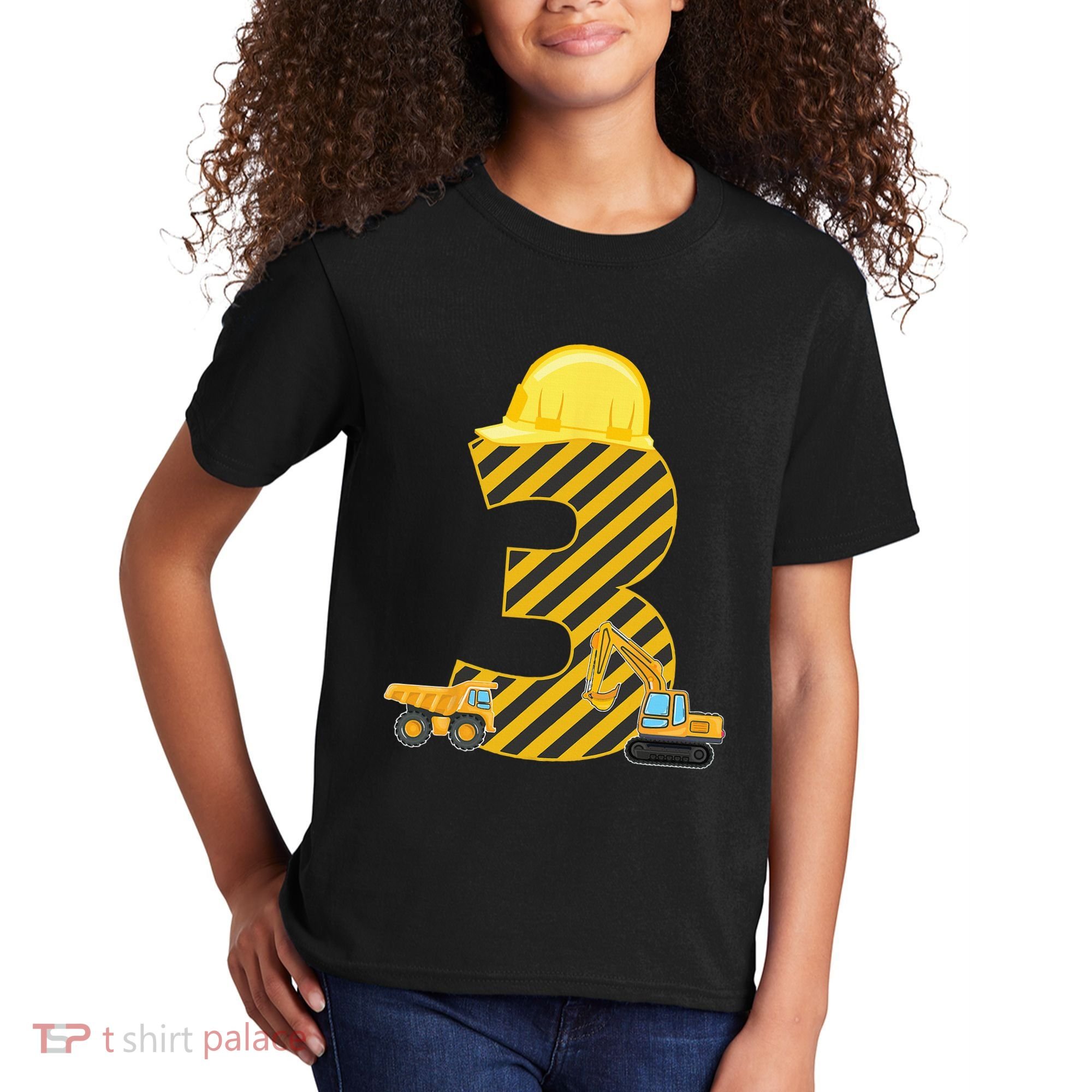 Three 3yr 3rd Birthday Construction Outfit 3 Years Old Kids T-Shirt