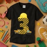 Three 3yr 3rd Birthday Construction Outfit 3 Years Old Kids T-Shirt thumb 3