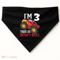 Three 3yr 3rd Birthday Monster Truck Boy 3 Years Old Gift USA-Made Doggie Bandana thumb 0