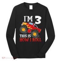 Three 3yr 3rd Birthday Monster Truck Boy 3 Years Old Gift Long Sleeve Shirt thumb 0