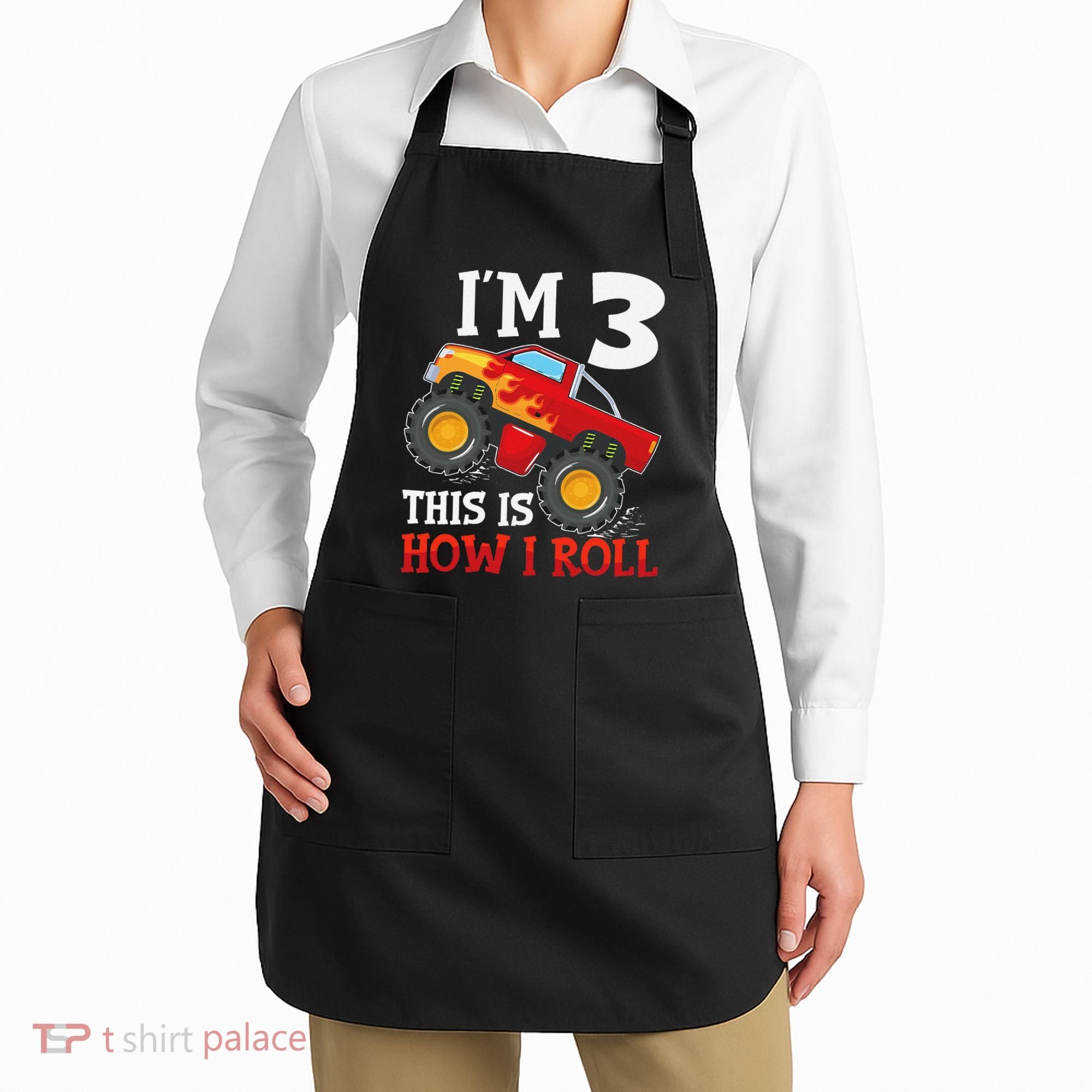 Three 3yr 3rd Birthday Monster Truck Boy 3 Years Old Gift Apron