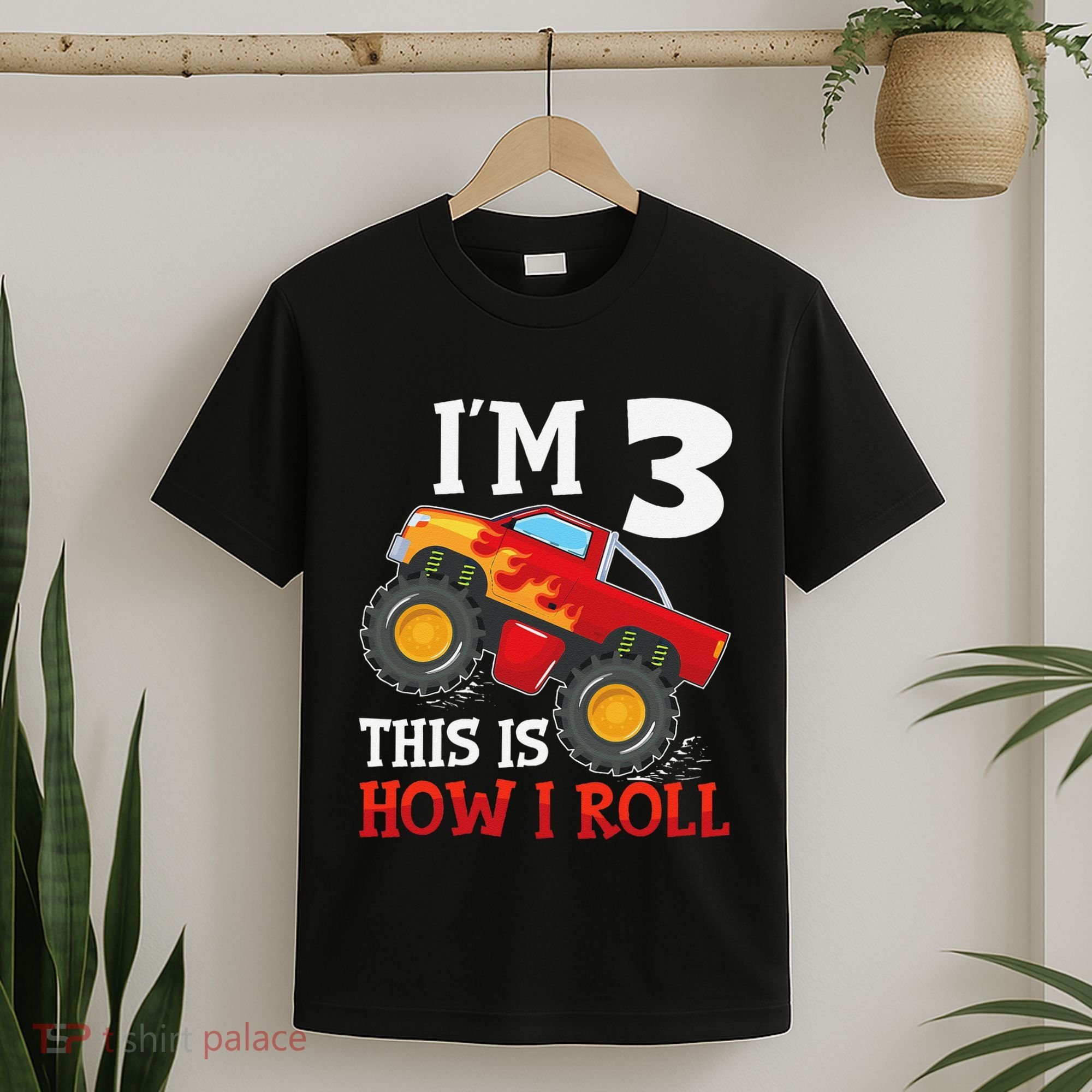 Three 3yr 3rd Birthday Monster Truck Boy 3 Years Old Gift T-Shirt