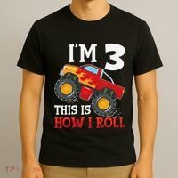 Three 3yr 3rd Birthday Monster Truck Boy 3 Years Old Gift T-Shirt thumb 3