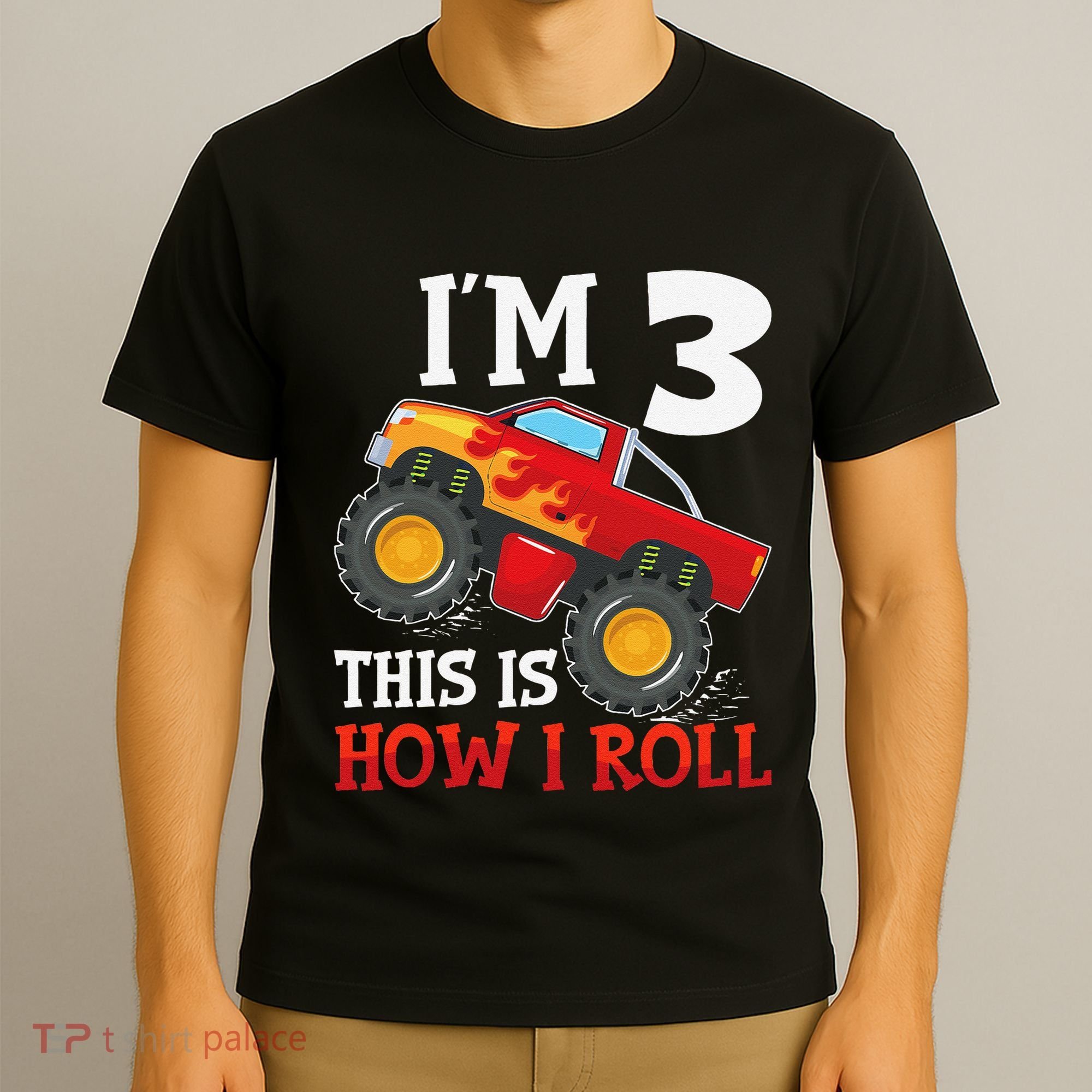 Three 3yr 3rd Birthday Monster Truck Boy 3 Years Old Gift T-Shirt