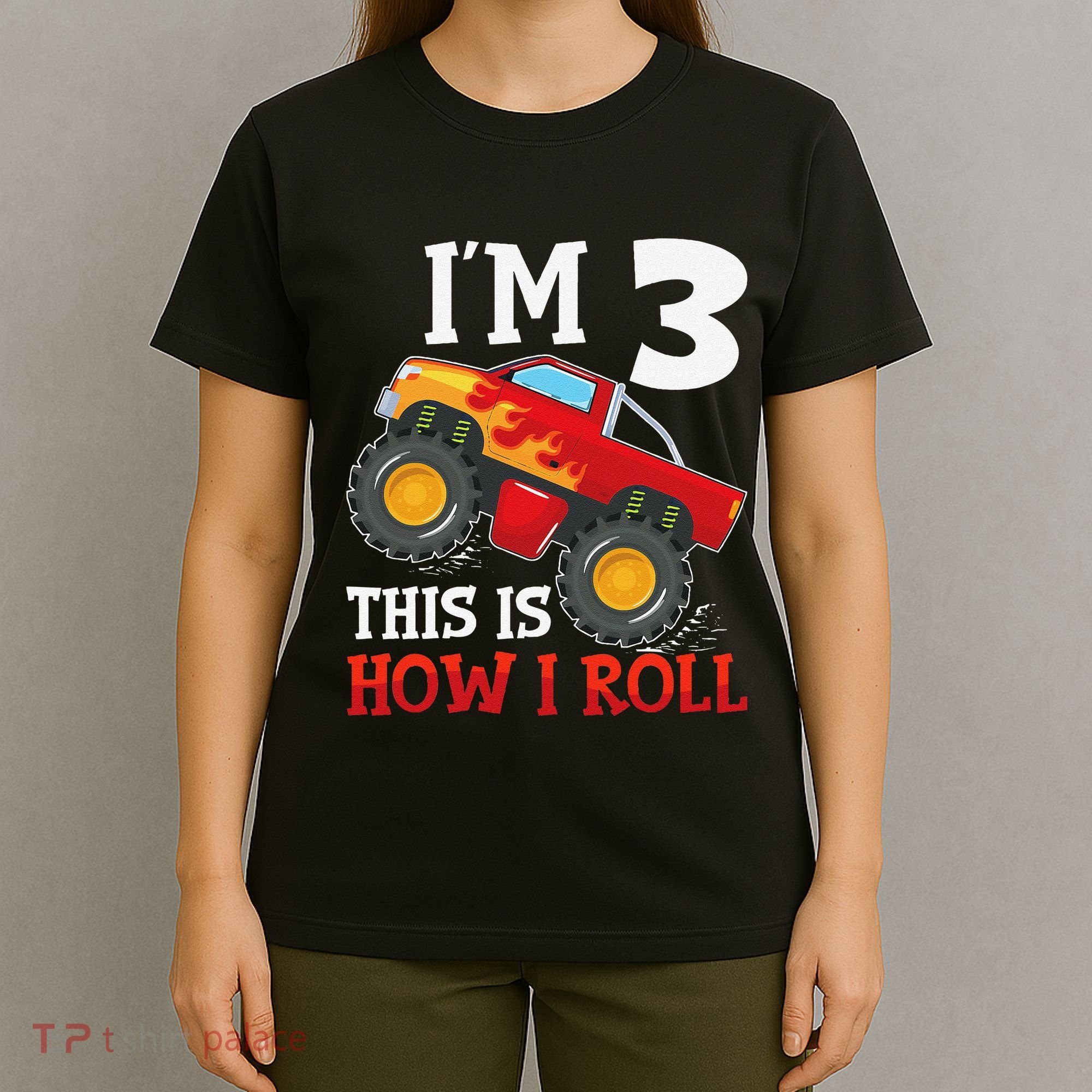 Three 3yr 3rd Birthday Monster Truck Boy 3 Years Old Gift T-Shirt