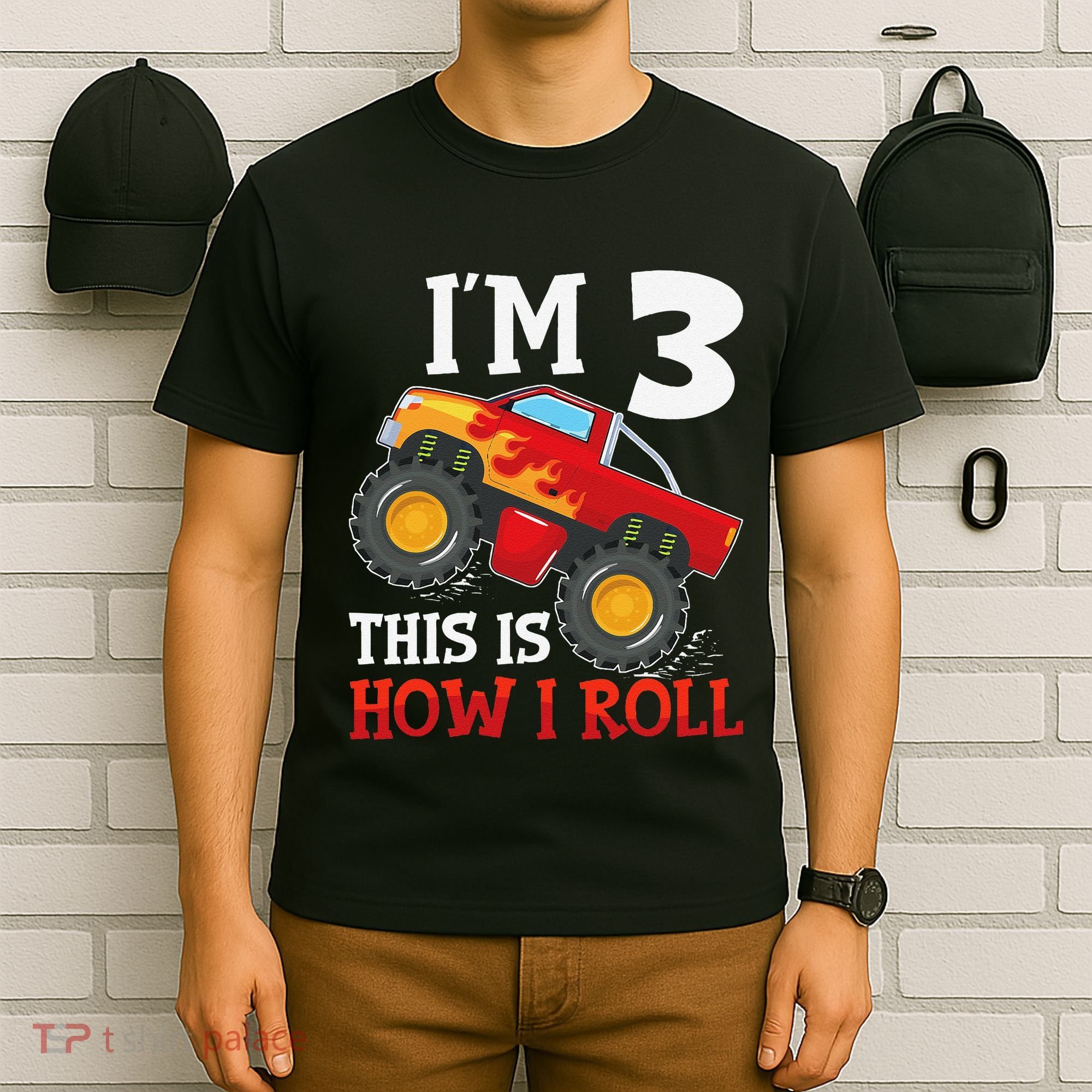 Three 3yr 3rd Birthday Monster Truck Boy 3 Years Old Gift T-Shirt