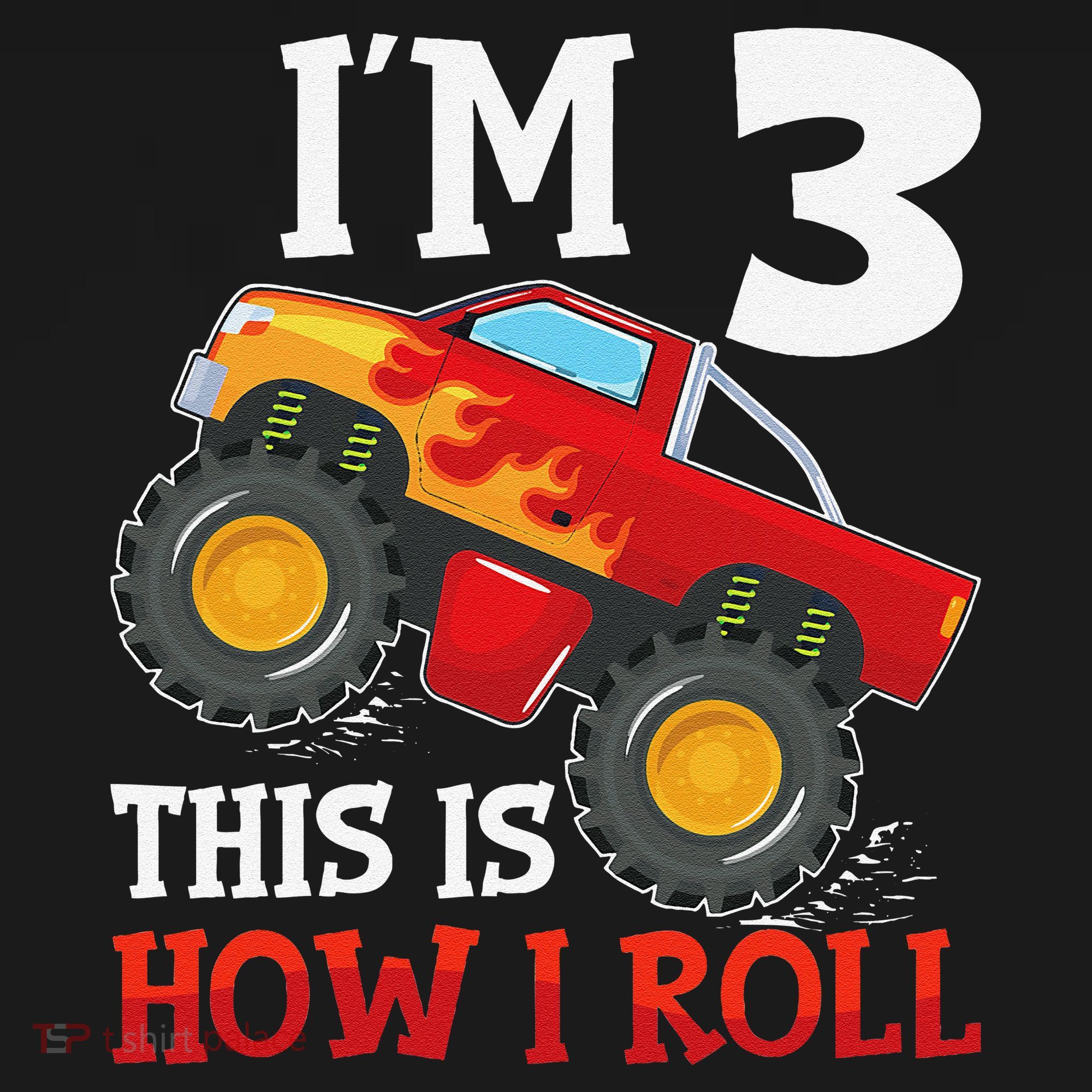 Three 3yr 3rd Birthday Monster Truck Boy 3 Years Old Gift T-Shirt