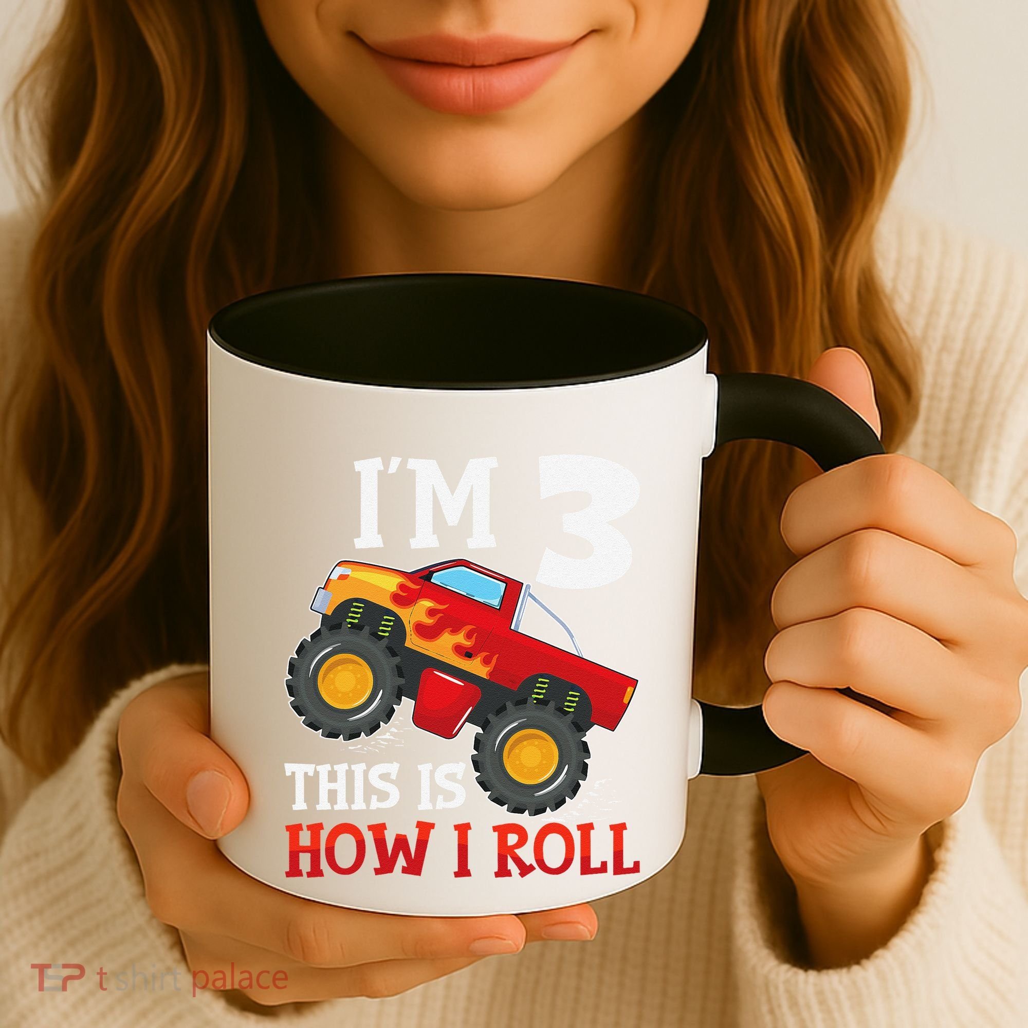 Three 3yr 3rd Birthday Monster Truck Boy 3 Years Old Gift Coffee Mug