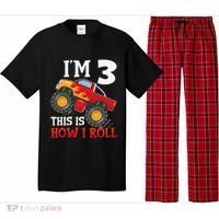 Three 3yr 3rd Birthday Monster Truck Boy 3 Years Old Gift Pajama Set thumb 0