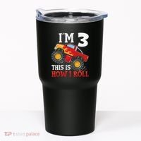 Three 3yr 3rd Birthday Monster Truck Boy 3 Years Old Gift Tumbler thumb 0