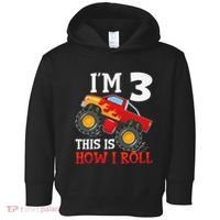 Three 3yr 3rd Birthday Monster Truck Boy 3 Years Old Gift Toddler Hoodie thumb 0