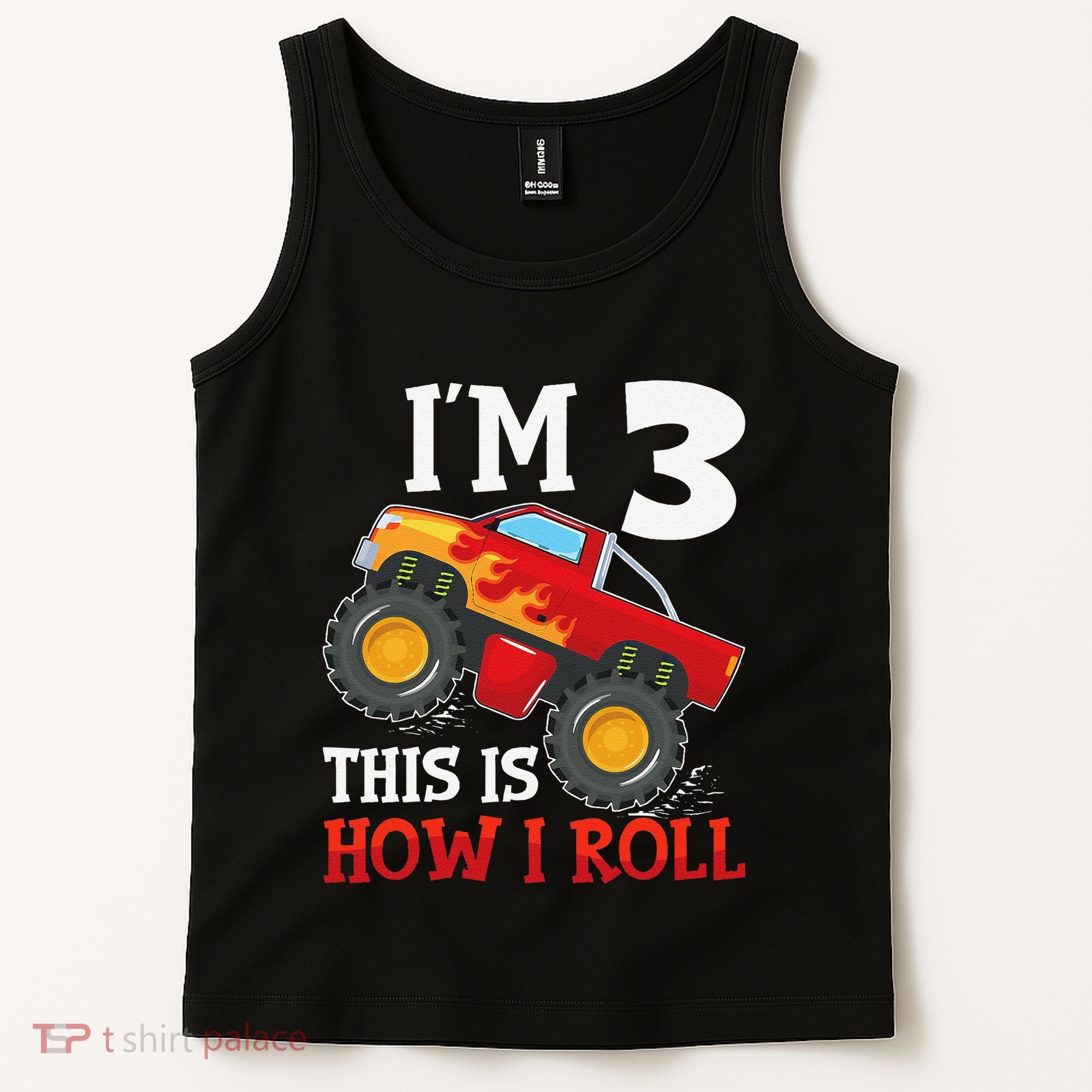 Three 3yr 3rd Birthday Monster Truck Boy 3 Years Old Gift Tank Top