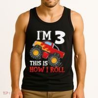 Three 3yr 3rd Birthday Monster Truck Boy 3 Years Old Gift Tank Top thumb 3