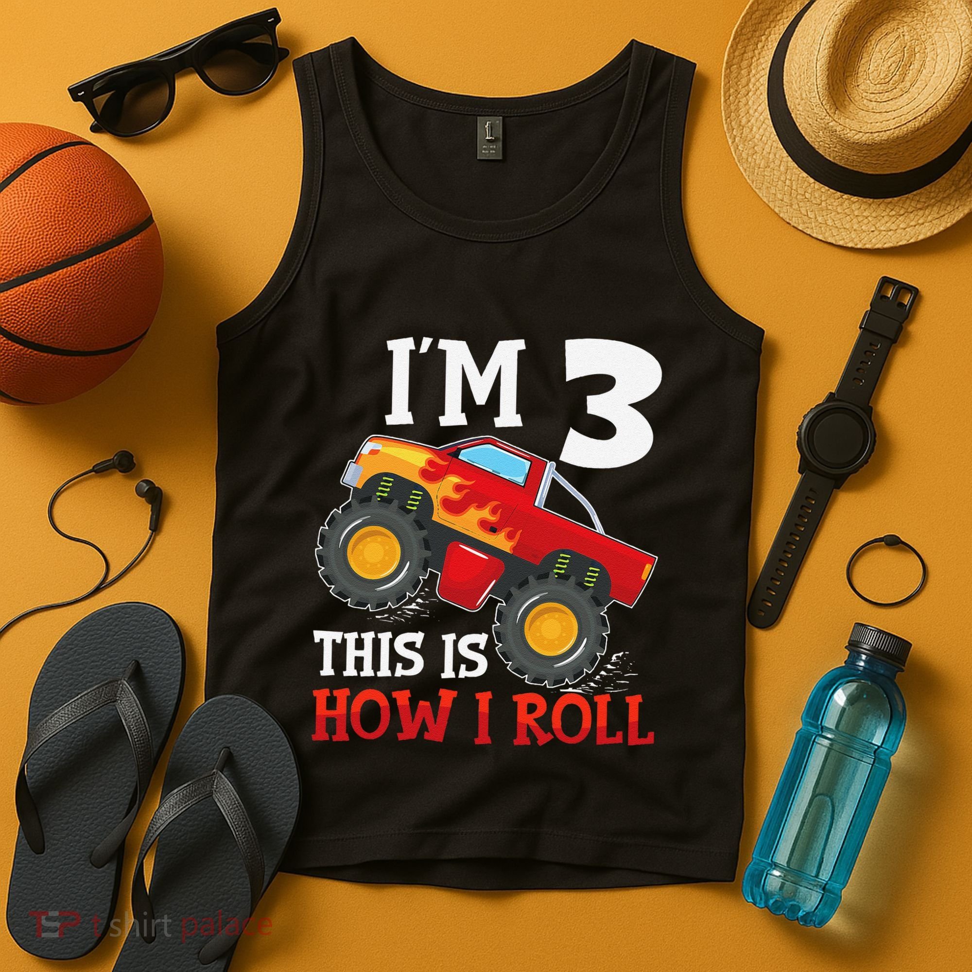 Three 3yr 3rd Birthday Monster Truck Boy 3 Years Old Gift Tank Top