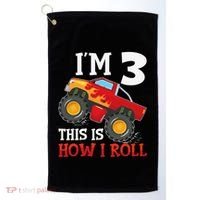 Three 3yr 3rd Birthday Monster Truck Boy 3 Years Old Gift Golf Towel thumb 0