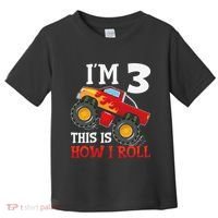 Three 3yr 3rd Birthday Monster Truck Boy 3 Years Old Gift Toddler T-Shirt thumb 0