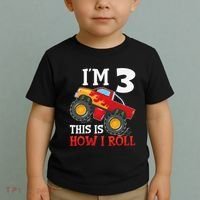 Three 3yr 3rd Birthday Monster Truck Boy 3 Years Old Gift Toddler T-Shirt thumb 2