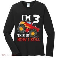 Three 3yr 3rd Birthday Monster Truck Boy 3 Years Old Gift Women's Long Sleeve Shirt thumb 0