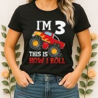 Three 3yr 3rd Birthday Monster Truck Boy 3 Years Old Gift Women's T-Shirt thumb 2