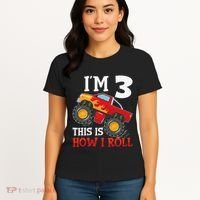 Three 3yr 3rd Birthday Monster Truck Boy 3 Years Old Gift Women's T-Shirt thumb 4