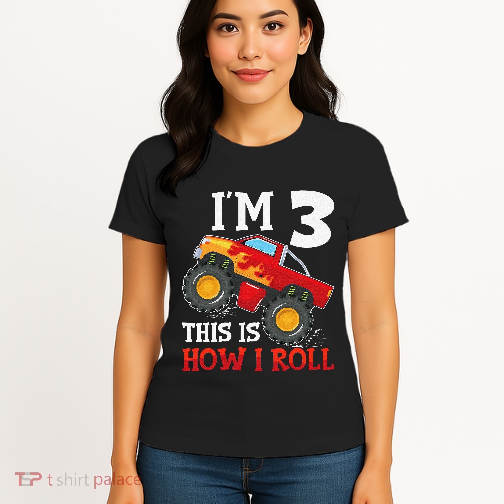 Three 3yr 3rd Birthday Monster Truck Boy 3 Years Old Gift Women's T-Shirt