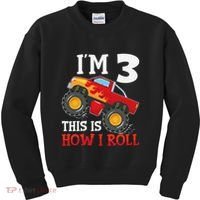 Three 3yr 3rd Birthday Monster Truck Boy 3 Years Old Gift Kids Sweatshirt thumb 0