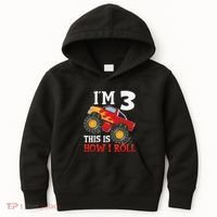 Three 3yr 3rd Birthday Monster Truck Boy 3 Years Old Gift Kids Hoodie thumb 0