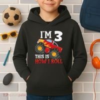 Three 3yr 3rd Birthday Monster Truck Boy 3 Years Old Gift Kids Hoodie thumb 2