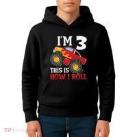 Three 3yr 3rd Birthday Monster Truck Boy 3 Years Old Gift Kids Hoodie thumb 4