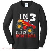 Three 3yr 3rd Birthday Monster Truck Boy 3 Years Old Gift Kids Long Sleeve Shirt thumb 0
