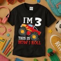 Three 3yr 3rd Birthday Monster Truck Boy 3 Years Old Gift Kids T-Shirt thumb 3