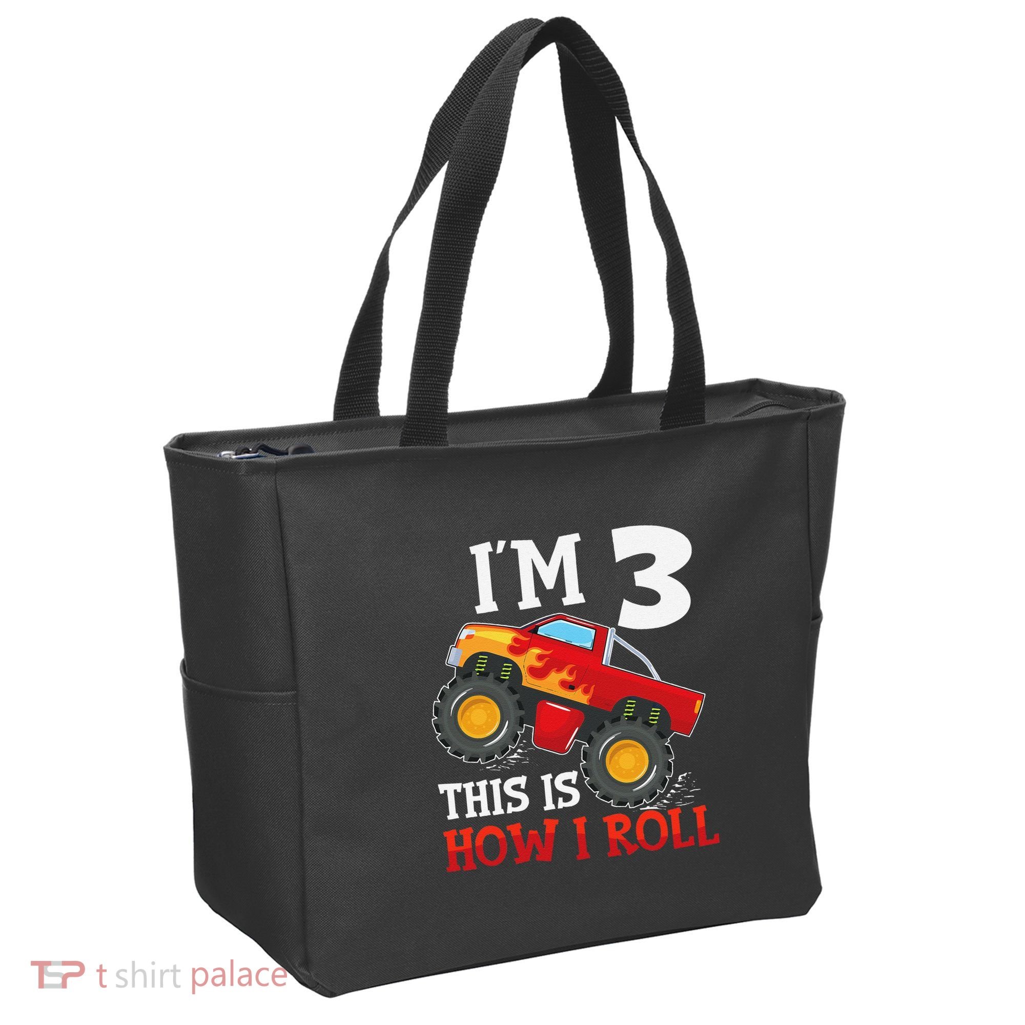 Three 3yr 3rd Birthday Monster Truck Boy 3 Years Old Gift Tote Bag
