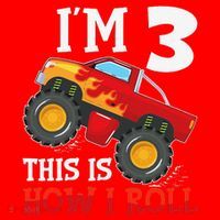 Three 3yr 3rd Birthday Monster Truck Boy 3 Years Old Gift Santa Hat thumb 1