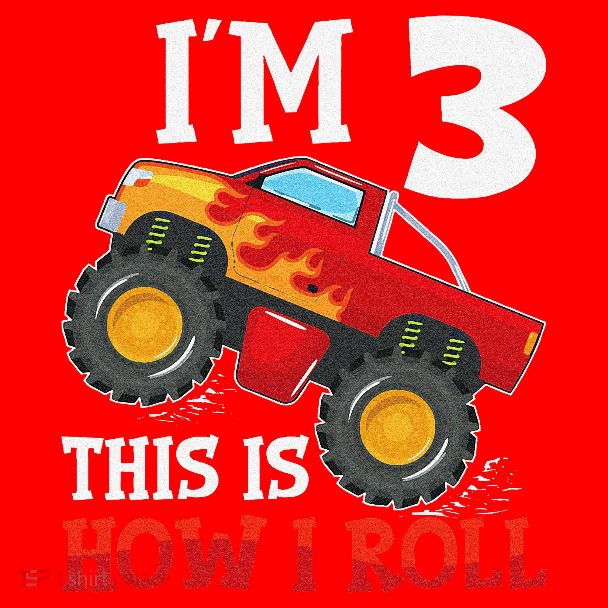 Three 3yr 3rd Birthday Monster Truck Boy 3 Years Old Gift Santa Hat