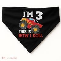 Three 3yr 3rd Birthday Monster Truck Boy 3 Years Old USA-Made Doggie Bandana thumb 0