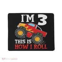 Three 3yr 3rd Birthday Monster Truck Boy 3 Years Old Mousepad thumb 0